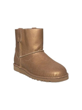 UGG® Classic Unlined Mini Metallic Gold Leather Pull On Booties Boots SZ 10 $140